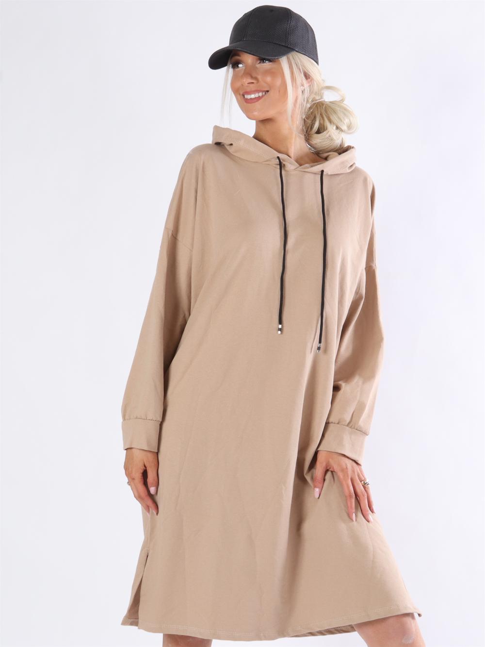 Safia - Armygrøn lang simpel hoodie kjole